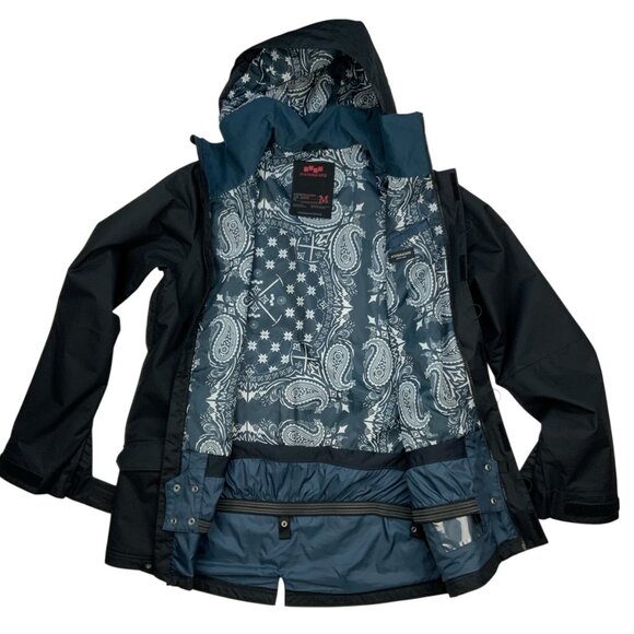 Foursquare Mens Hooded Jacket M Black Long Sleeve Pockets Logo Fall Winter - Picture 3 of 15